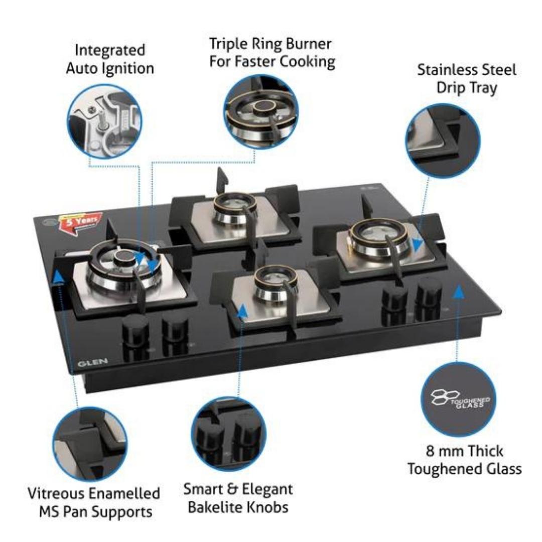 Glen 65 cm 4 Burner Hob 1065 X SQ HT DB TR