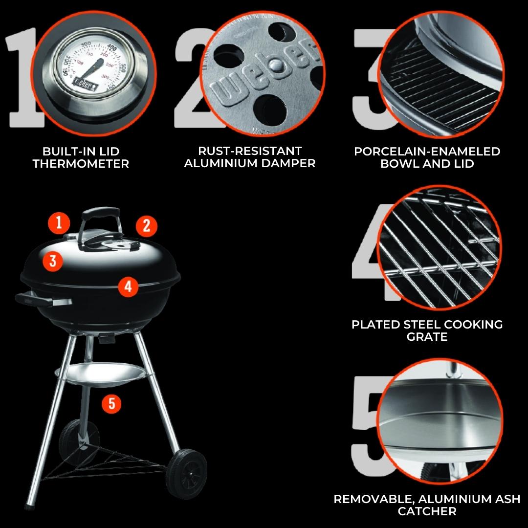 Weber Grill COMPACT KETTLE CHARCOAL GRILL 47CM WITH THERMOMETER 1221308