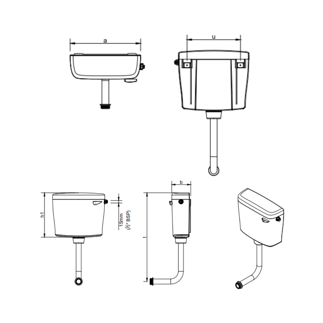 Cera External Wall Mounted Cistern Without Frame B1010112 - Snow White