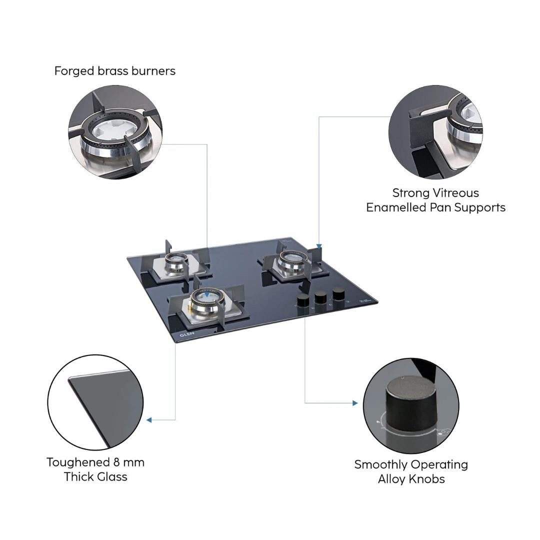 Glen 60 cm 3 Burner Hob BH 1063 SQ DB