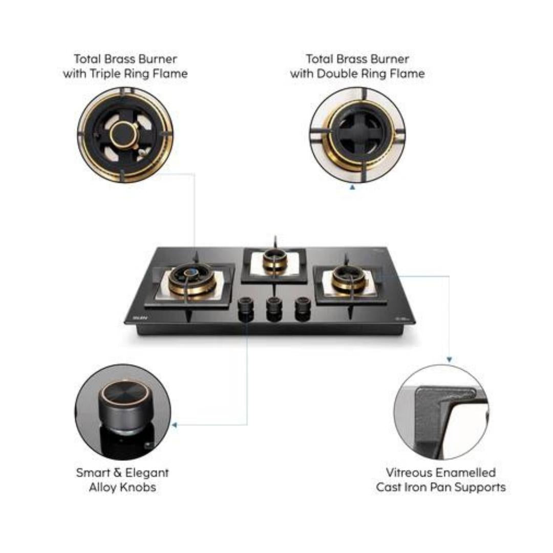 Glen 73 cm 3 Burner Hob BH 1073 SQ HT TOTAL DB TR
