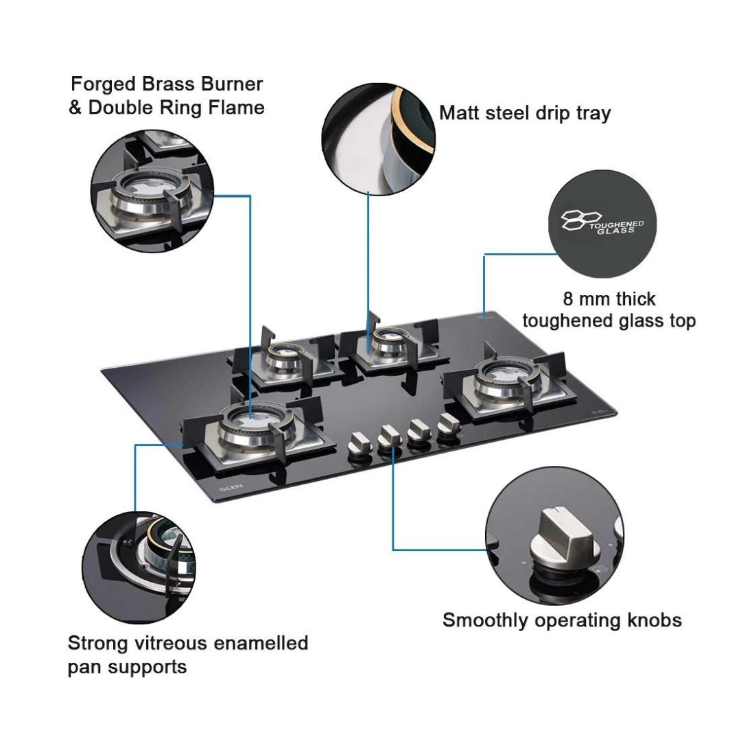 Glen 70 cm 4 Burner Hob BH 1074 SQ DB