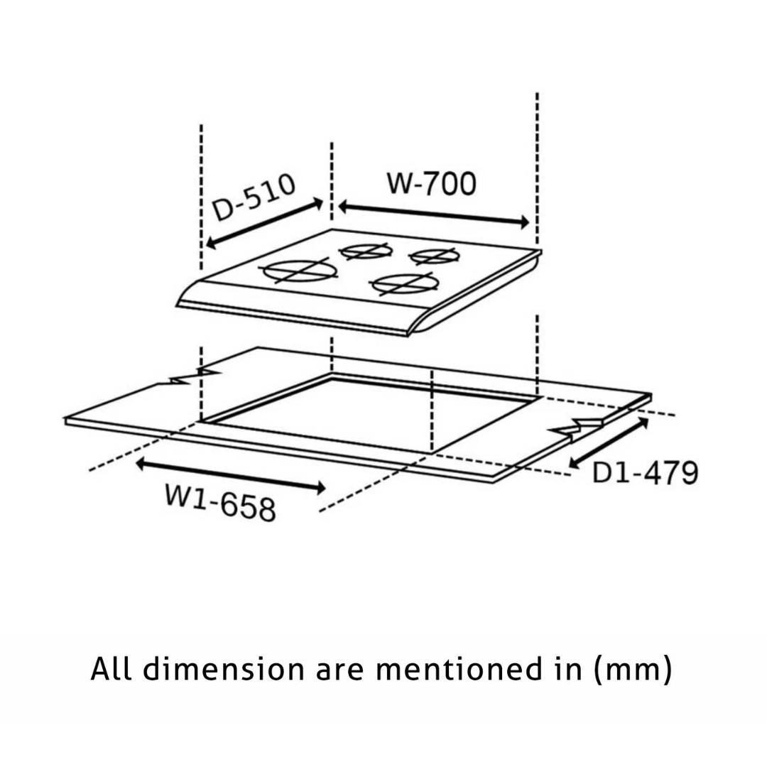 Glen 70 cm 4 Burner Hob BH 1074 SQ DB