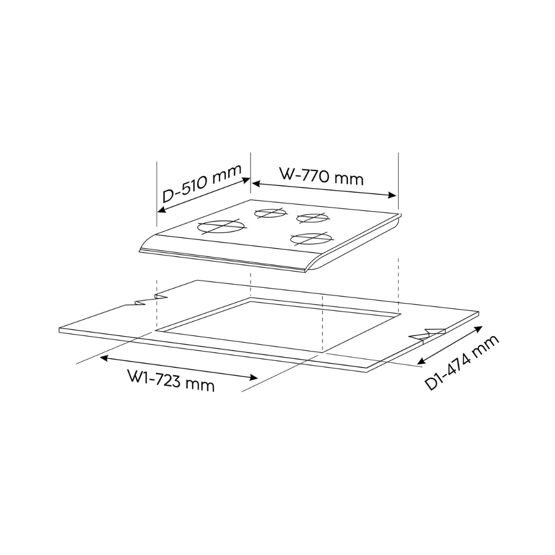 Glen 77 cm 4 Burner Hob Matt Glass Series BH 1074 SQ HT TDB 2TR MG