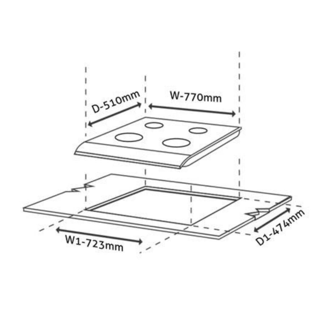 Glen 77 cm 4 Burner Hob BH 1074 SQ HT TOTAL DB TR 77