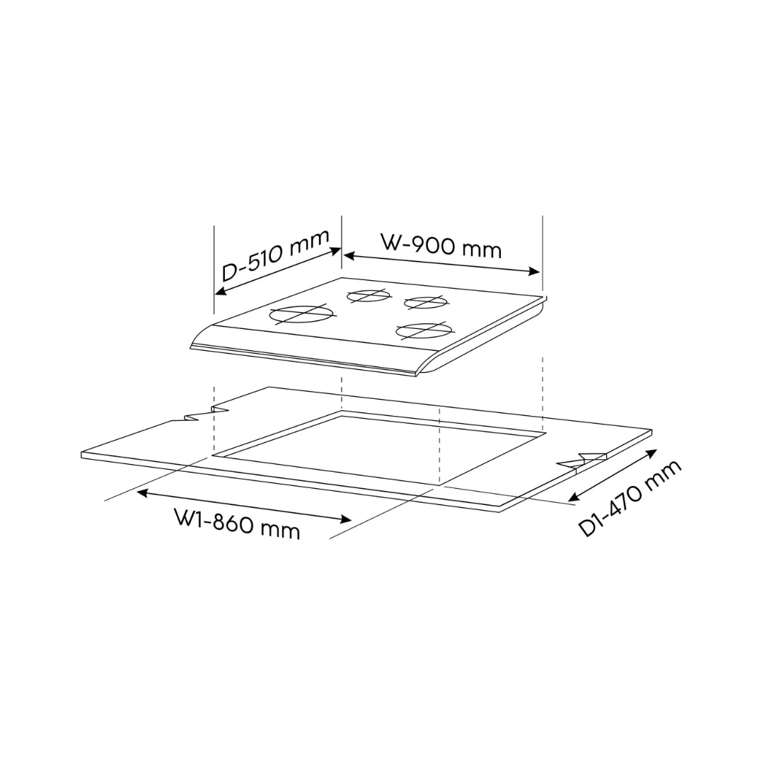 Glen 90 cm 4 Burner Hob Matt Glass Series BH 1094 XL SQ HT TDB 2TR MG