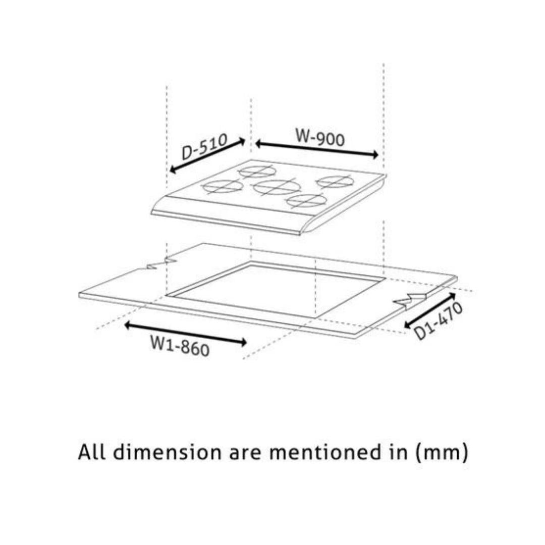 Glen 90 cm 5 Burner Hob BH 1095 SQ DB TR FFD