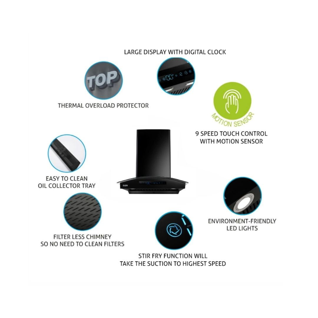 Glen 60 cm Wall Mounted Chimney Filterless Series CH 6069 BL BLDC AC 60
