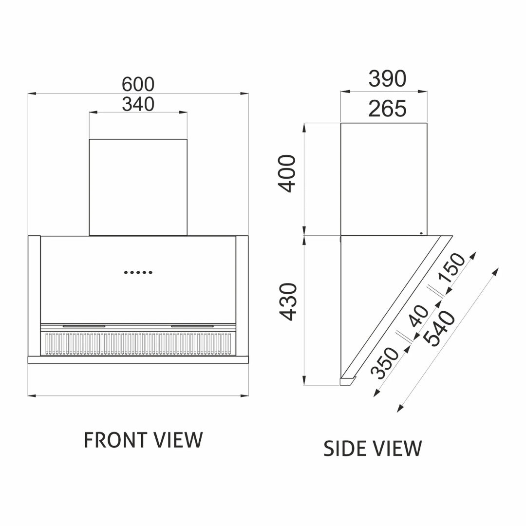 Glen 60 cm Wall Mounted Chimney Filterless Series CH 6072 SX AC 60