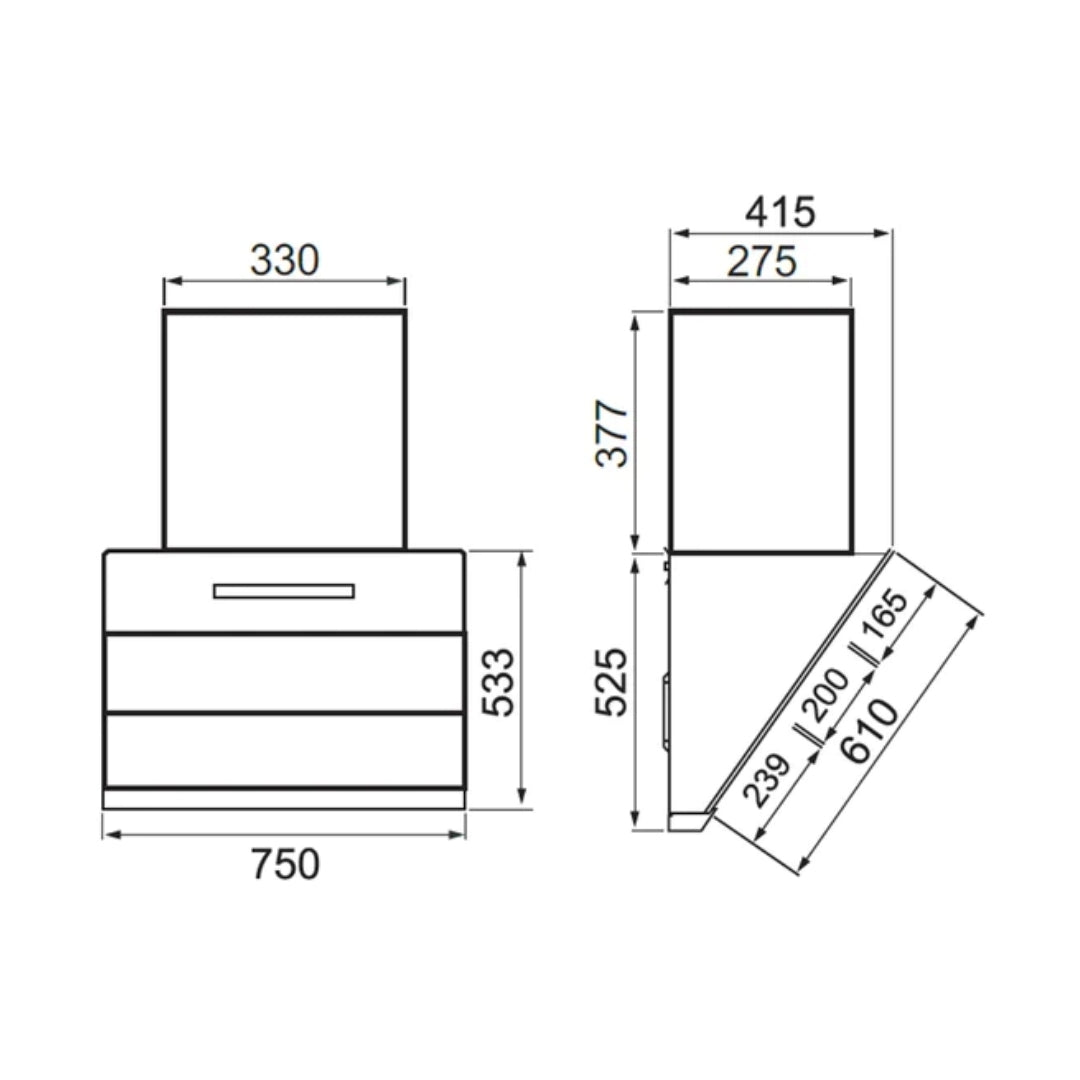 Glen 75 cm Wall Mounted Chimney Filterless Series CH 6073 BLDC AC 75