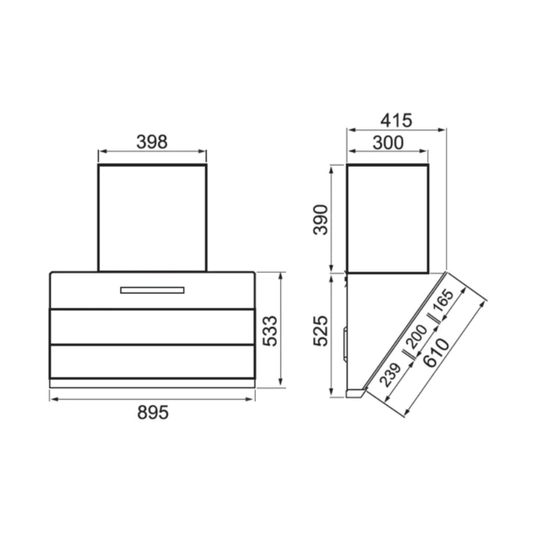 Glen 90 cm Wall Mounted Chimney Filterless Series CH 6073 BLDC AC 90