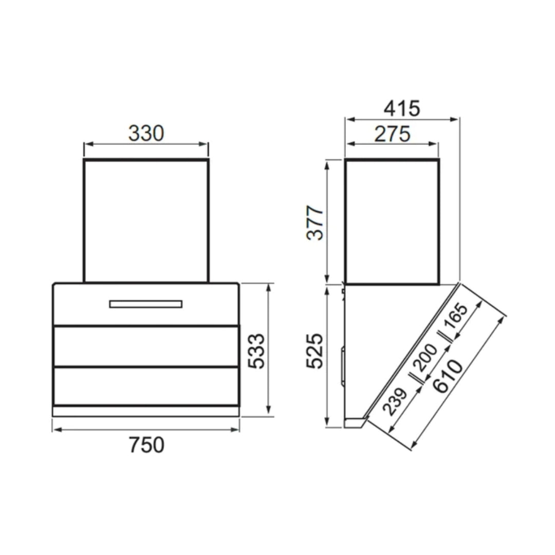 Glen 75 cm Wall Mounted Chimney Filterless Series CH 6073 SX AC 75