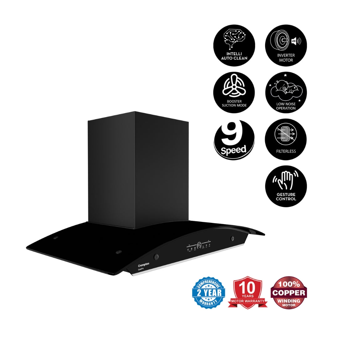 Crompton 90 cm Wall Mounted Chimney QuietPro CHD-QPVC90FLE-MBL