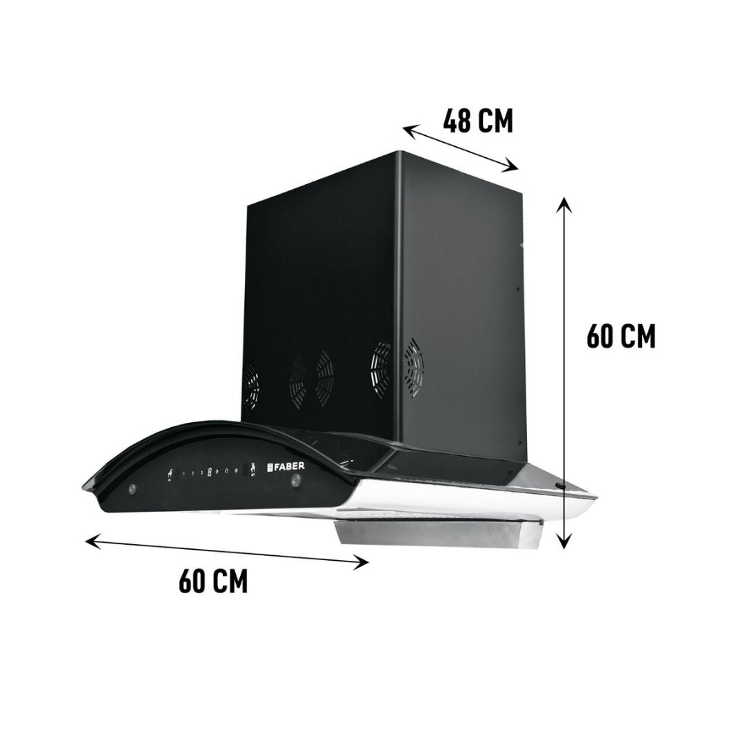 Faber 60 cm Wall Mounted Chimney Auto Clean Hoods Series CREST 3D PLUS IND HC SC BK 60