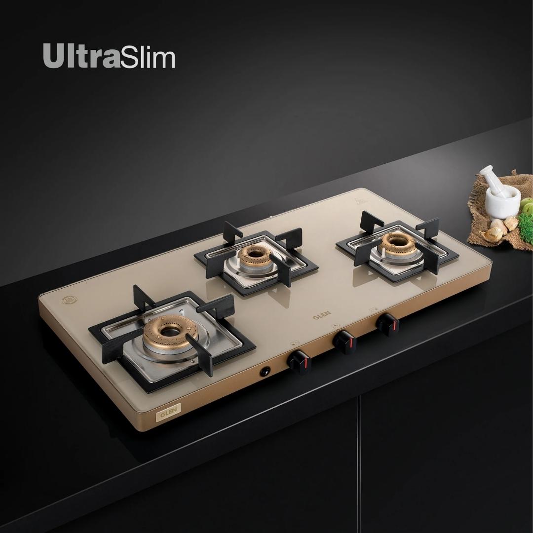 Glen 78 cm 3 Burner Cooktop CT 1035 Ultra Slim Apricot AI