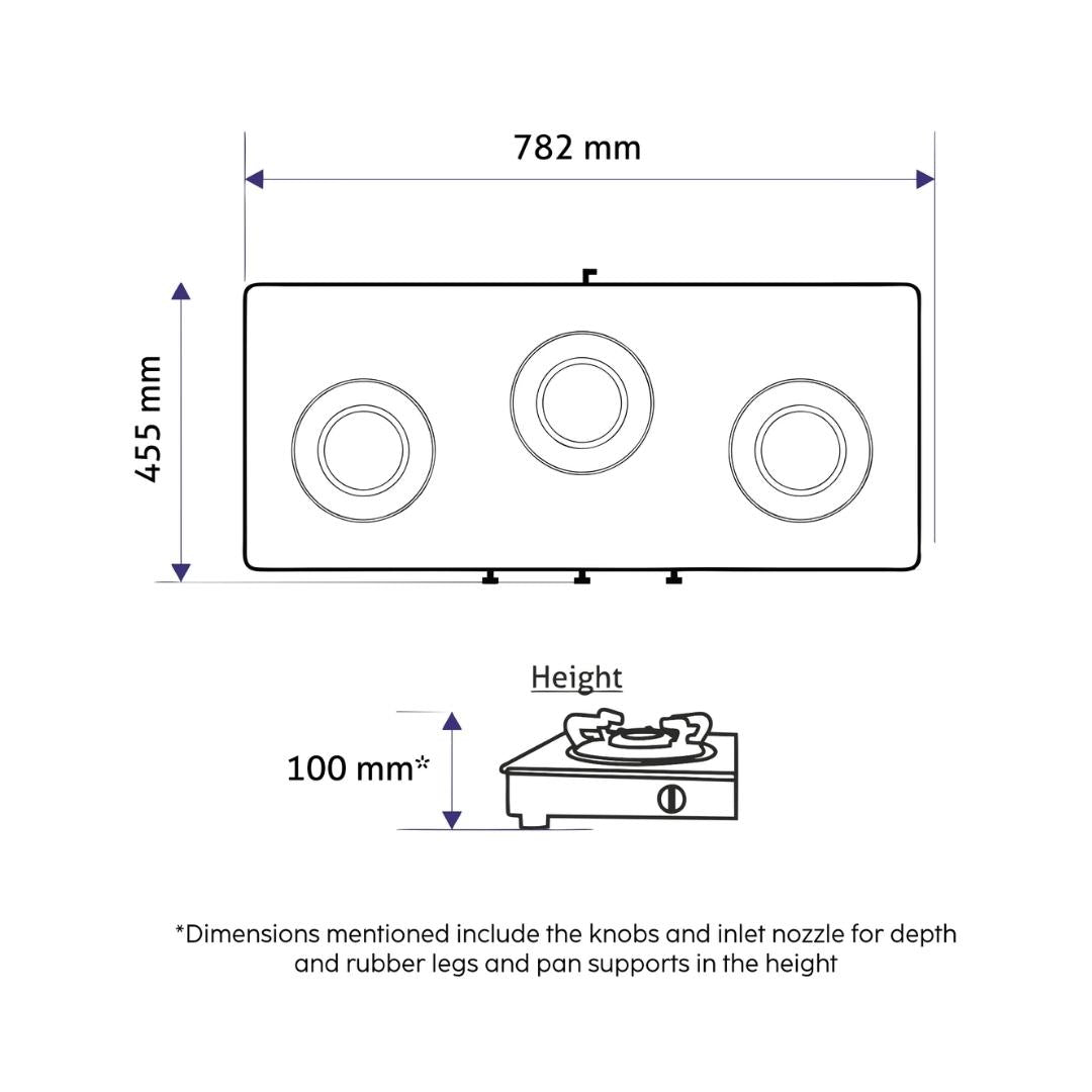 Glen 78 cm 3 Burner Cooktop CT 1035 Ultra Slim Mirror