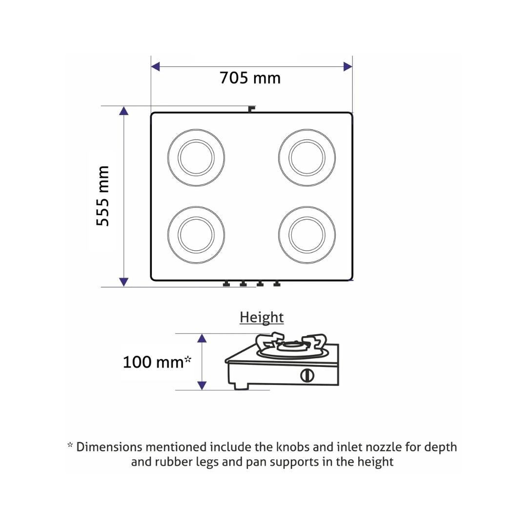 Glen 70 cm 4 Burner Cooktop CT 1047 Ultra Slim Mirror AI