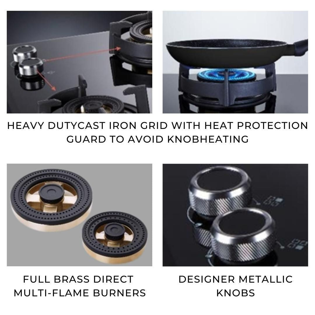Elica 90 cm Wall Mounted Chimney EFL 3V 901 BLDC HAC LTW MS NERO + Elica 90 cm 4 Burner Hob Direct Flame Series DFS FB MFC 4B 91