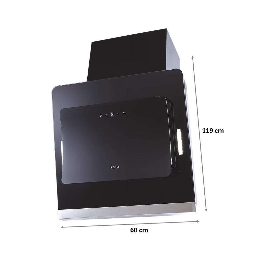 Elica 60 cm Wall Mounted Chimney Filterless Series EFL GRACEFUL HE LTW 60 BK TC3V LED
