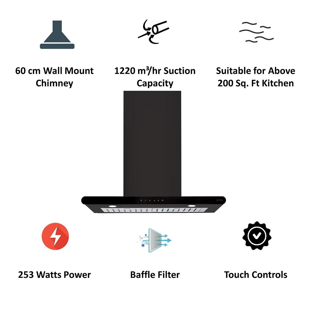Elica 60 cm Wall Mounted Chimney Decorative Series GALAXY ETB PLUS LTW 60 NERO T4V LED