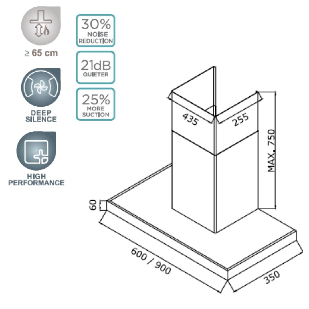 Elica 90 cm Under Cabinet Wall Mounted Chimney Under Cabinet Chimney METEORITE UC35 EDS PLUS HE LTW 90 NERO T4V LED S