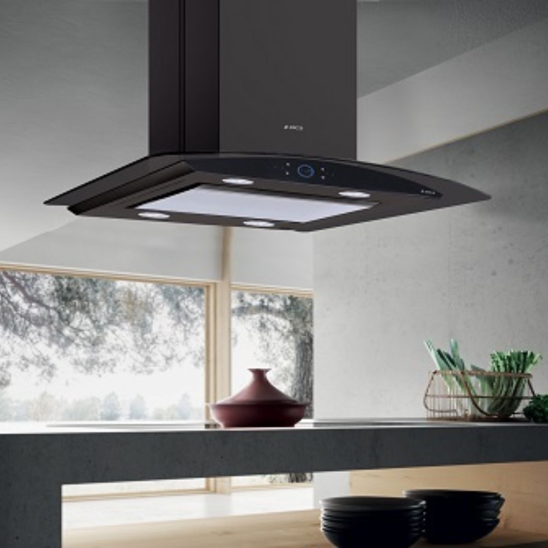 Elica 90 cm Island Chimney Ismart Series ISMART GLACE EDS ISLAND LTW 90 NERO