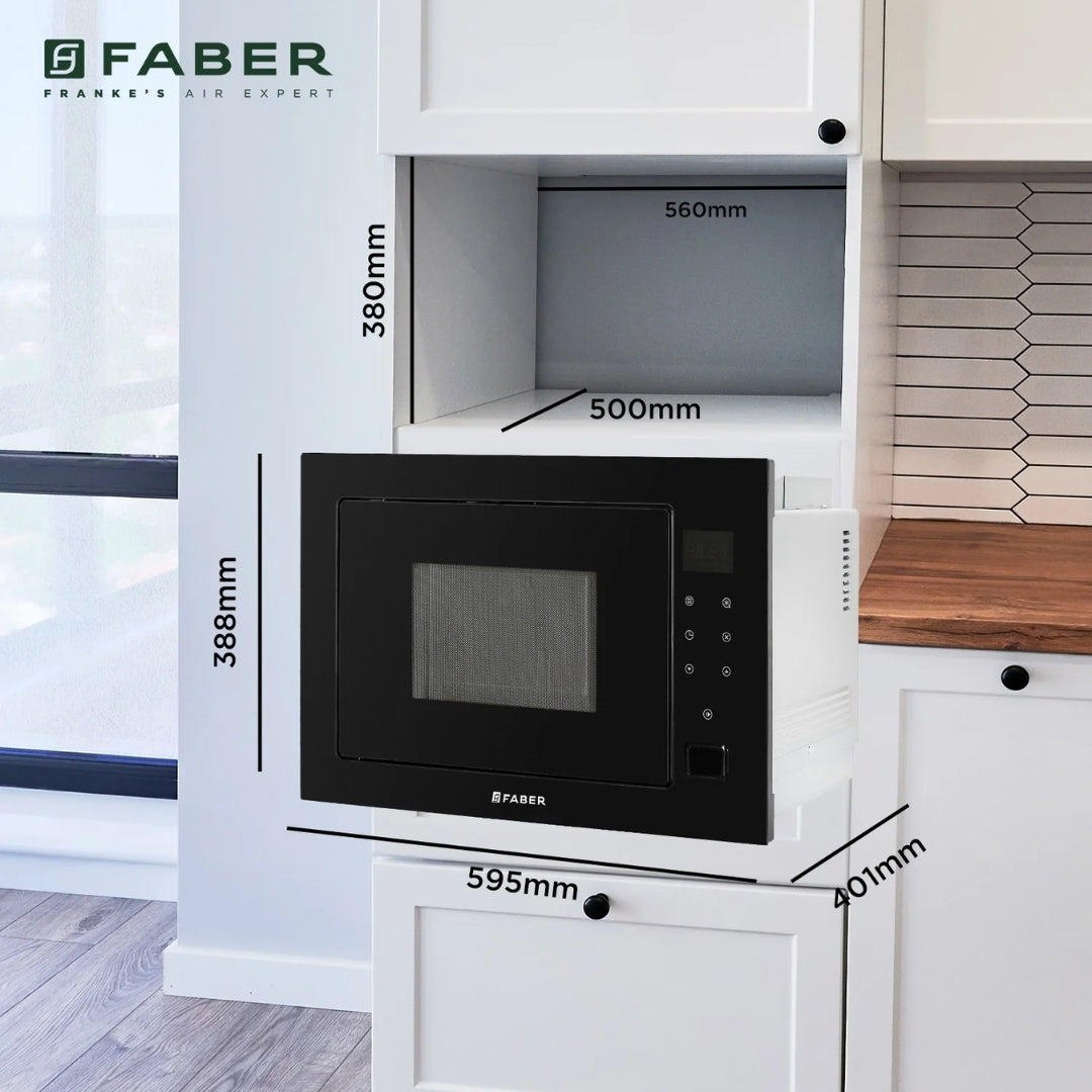 Faber Built In Oven FBIO 82L 11F AF BK + Faber Built-In Microwave FBI MWO 25 SG + Faber 90 cm Wall Mounted Chimney Gen-I Series COMET BLDC FL HC BK 90 + Faber 90 cm 5 Burner Hob Bella Series BELLA HT 905 BR AI FFD