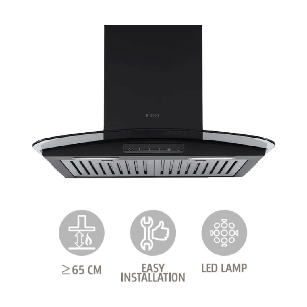 Elica 60 cm Wall Mounted Chimney Decorative Series GLACE TF TRIM ETB PLUS LTW 60 NERO T4V LED