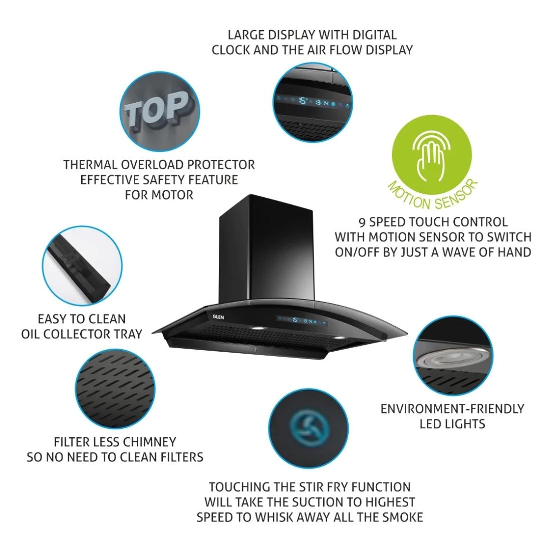 Glen 90 cm Wall Mounted Chimney Filterless Series CH 6067 BL BLDC AC 90
