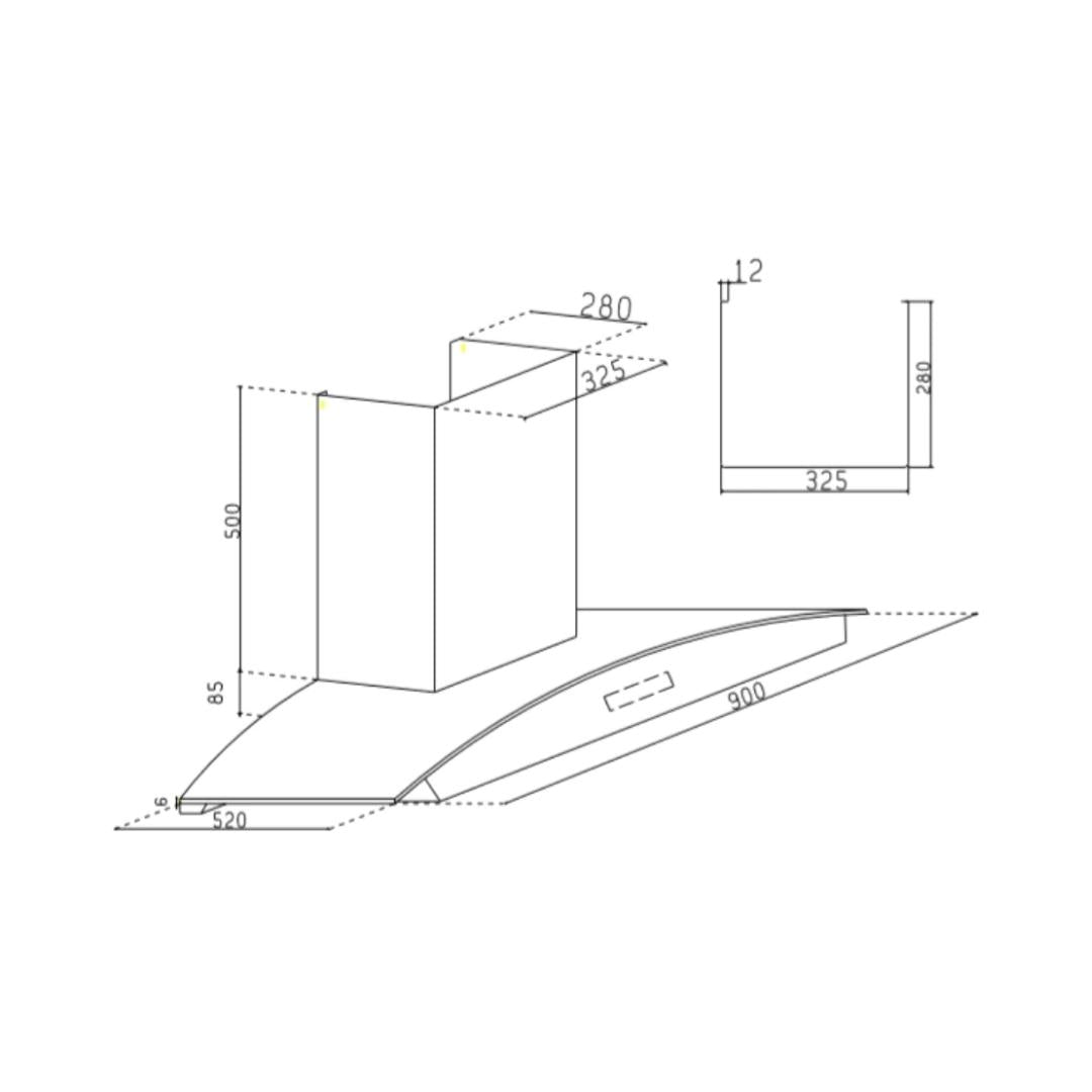 Glen 90 cm Wall Mounted Chimney Filterless Series CH 6067 BL BLDC AC 90