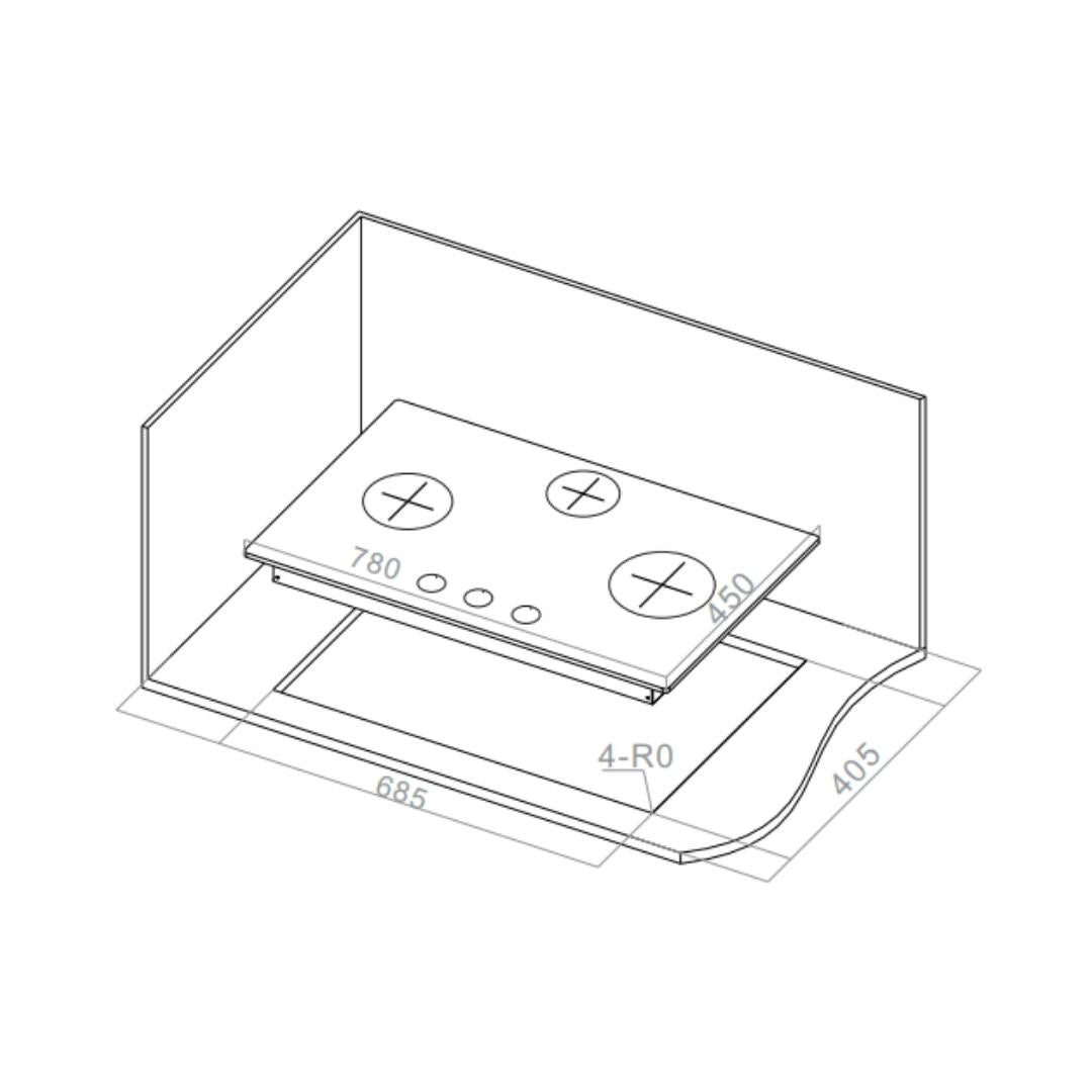 Hafele 78 cm 3 Burner Hob Vortex Series VORTEX 378