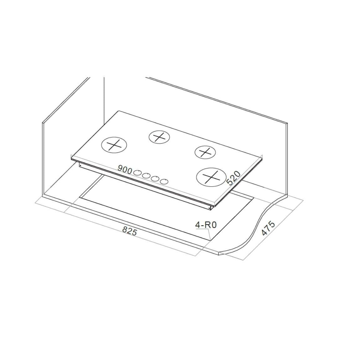 Hafele 90 cm 4 Burner Hob Vortex Series VORTEX 490
