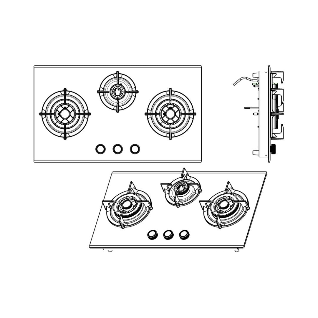 Hafele 78 cm 3 Burner Hob Zeta Plus Series ZETA PLUS 378
