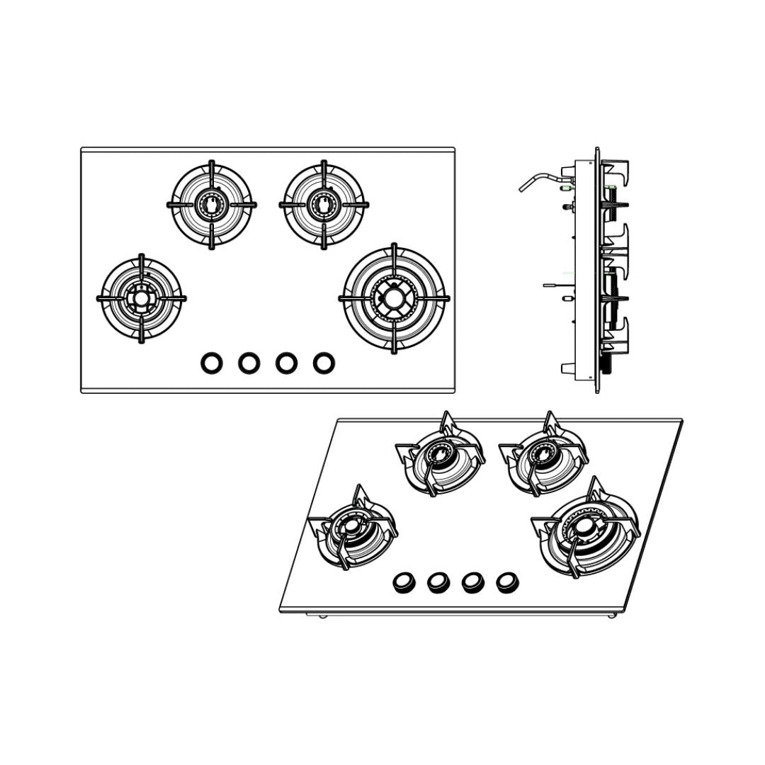 Hafele 80 cm 4 Burner Hob Zeta Plus Series ZETA PLUS 480