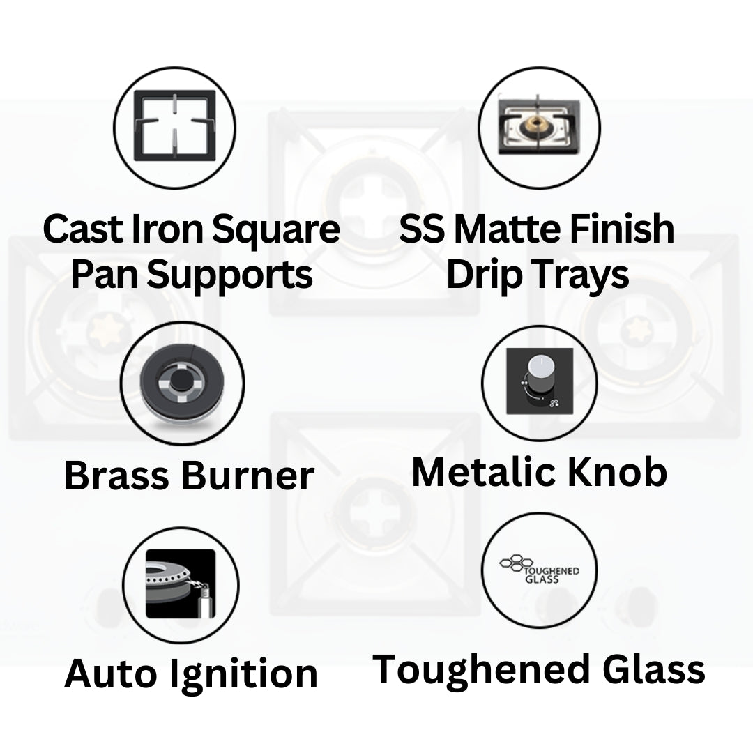 Hindware 76 cm 4 Burner Hob LAURA WHITE 4B 76