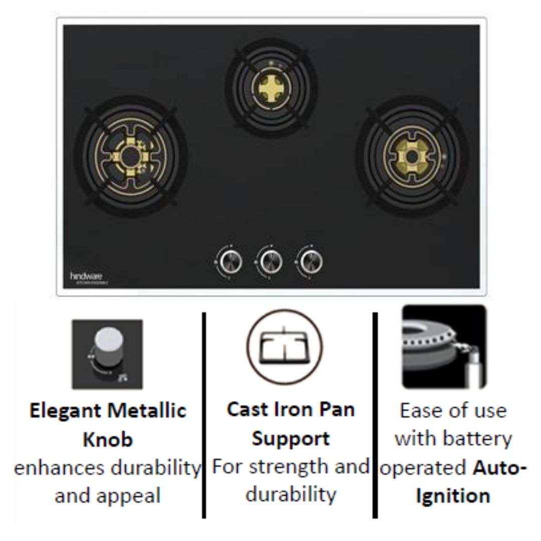 Hindware 78 cm 3 Burner Hob SIENA 3B 78