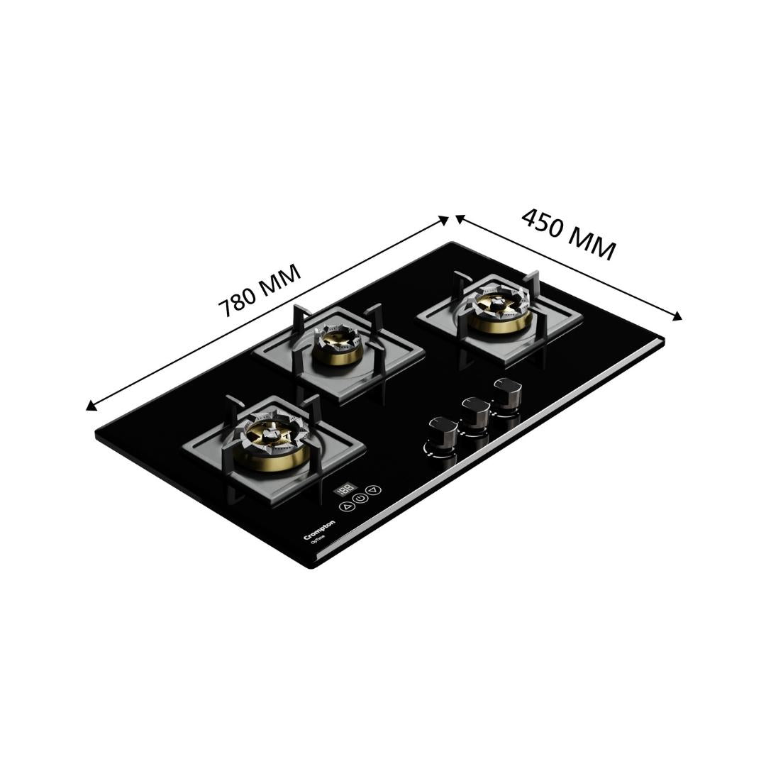 Crompton 78 cm 3 Burner Hob Optime Series HOB-OPFB783TI-MBL