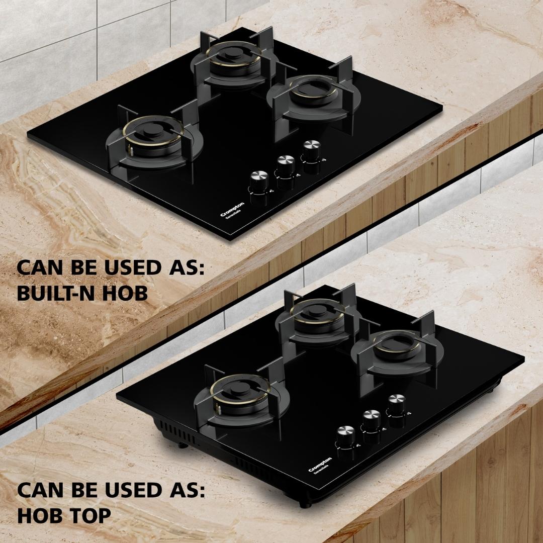 Crompton 60 cm 3 Burner Hob Sensosafe HOB-SSHB603-MBL