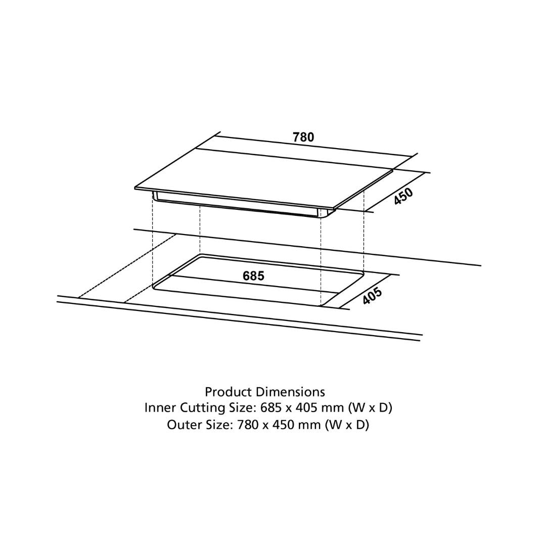 Crompton 78 cm 3 Burner Hob Sensosafe HOB-SSHB783-MBL