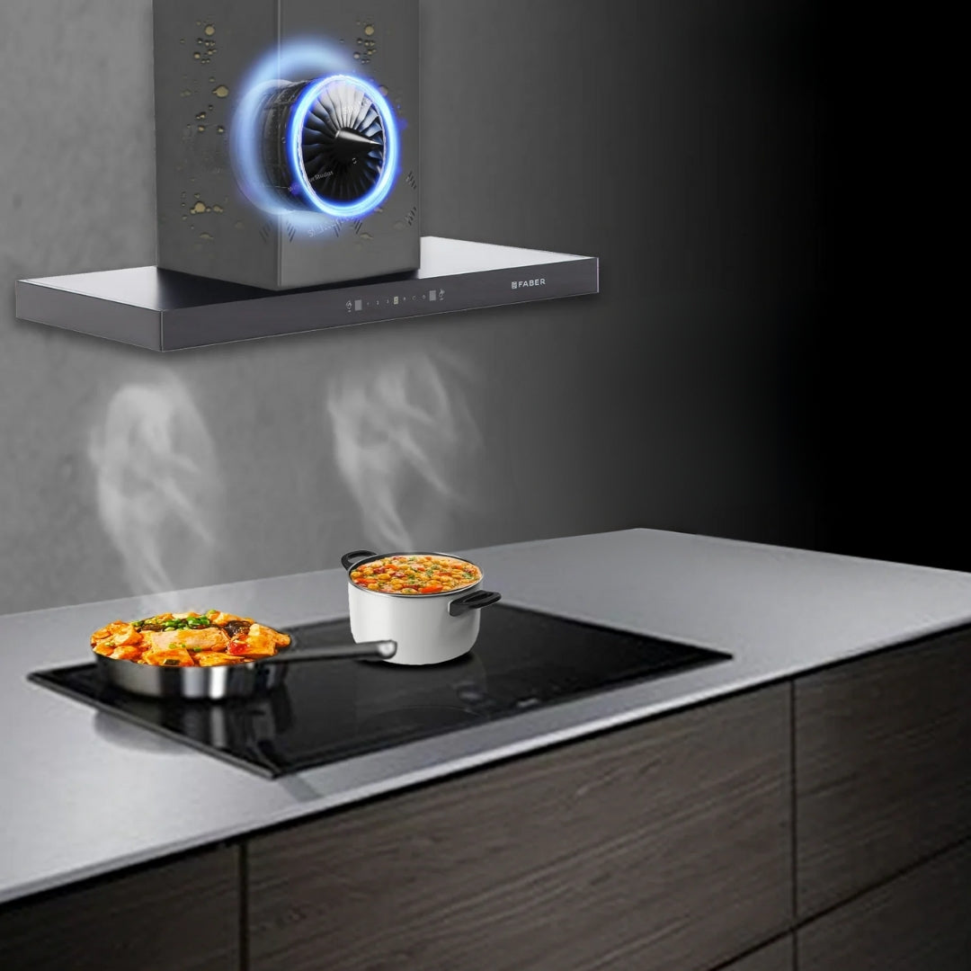 Faber 90 cm Wall Mounted Chimney HOOD CYGNUS IN 3D HC SC FL BK 90