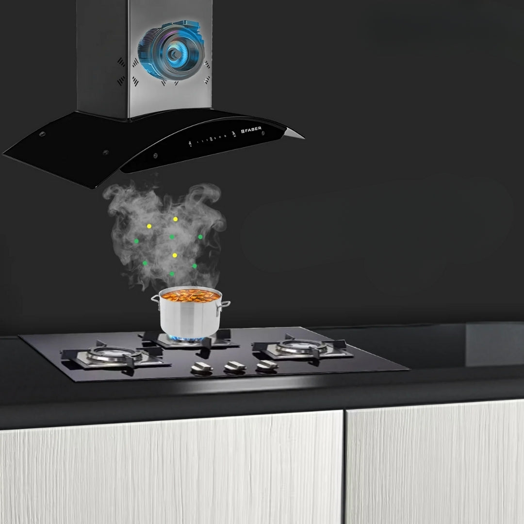Faber 90 cm Wall Mounted Chimney HOOD ELLORA 3D IN HC SC BF BK 90