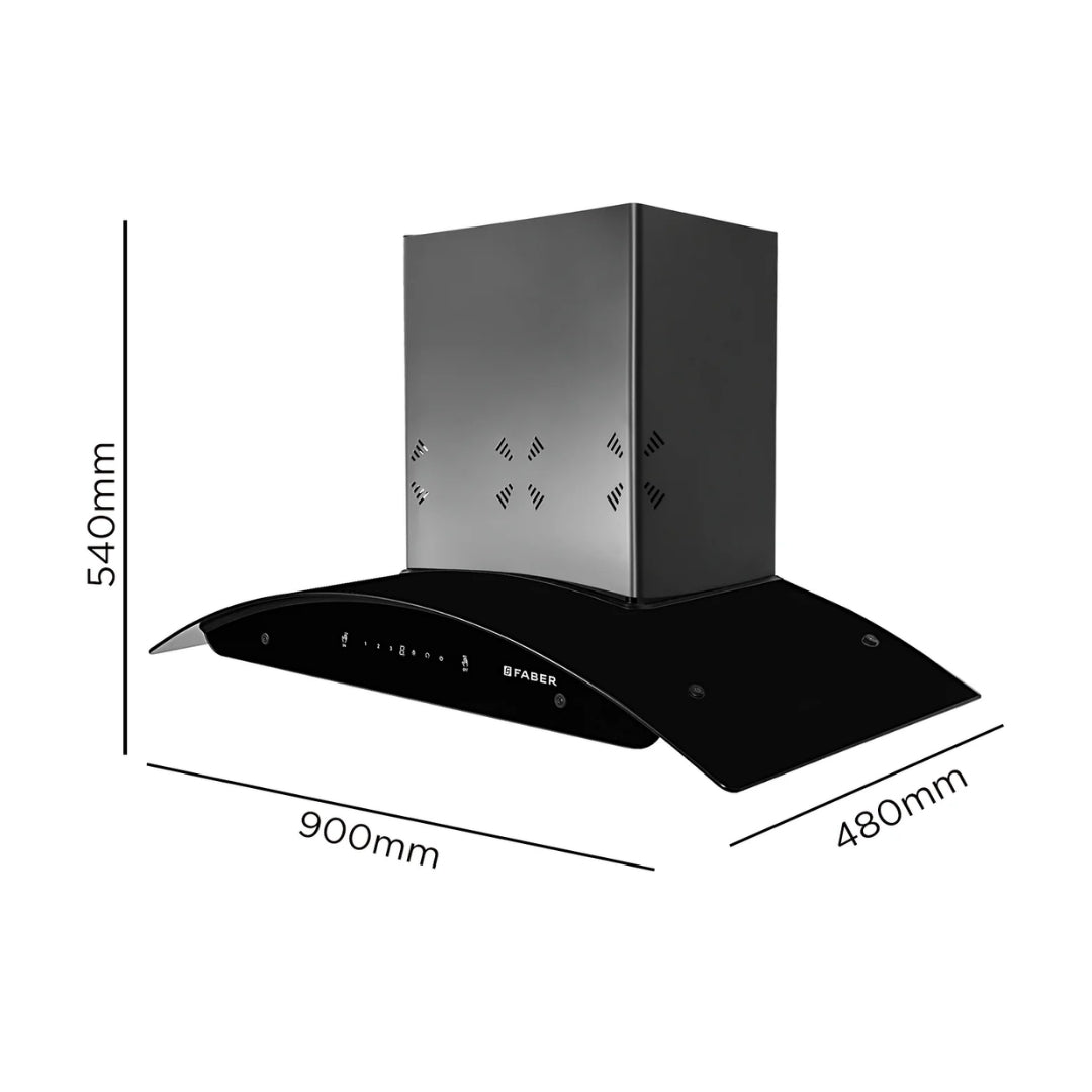 Faber 90 cm Wall Mounted Chimney HOOD ELLORA 3D IN HC SC BF BK 90