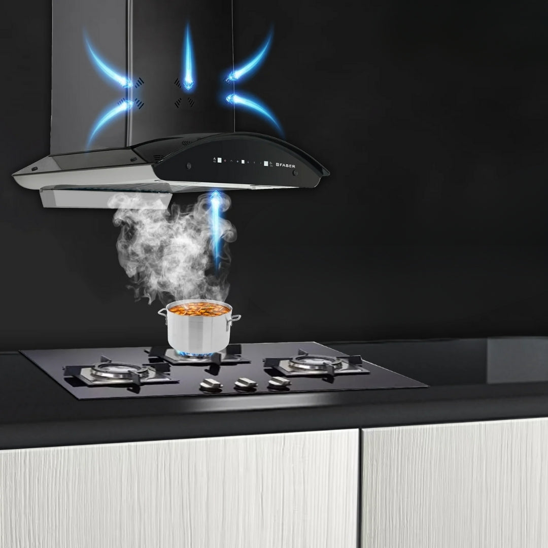 Faber 90 cm Wall Mounted Chimney HOOD ELLORA 3D IN HC SC FL BK 90