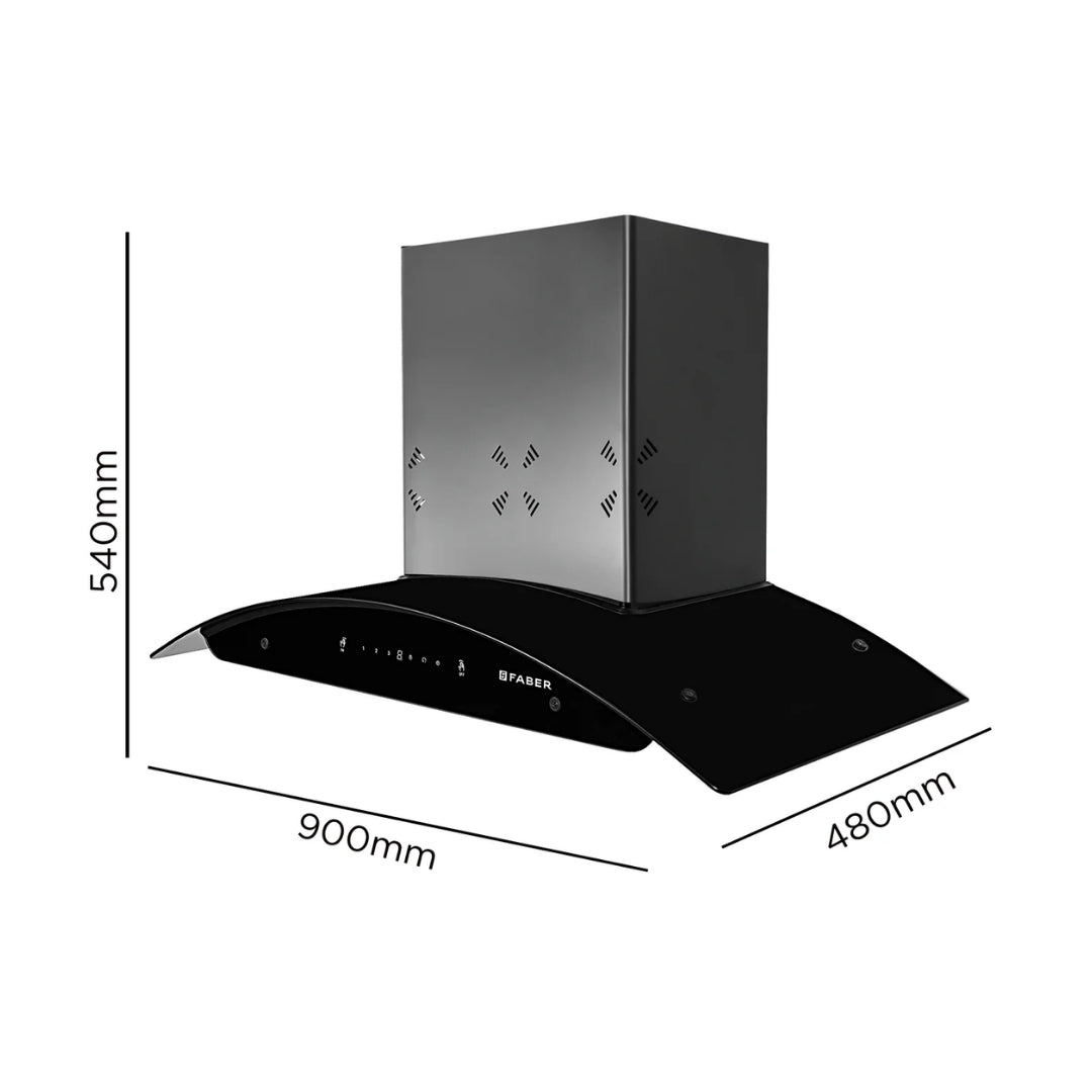 Faber 90 cm Wall Mounted Chimney HOOD ELLORA 3D IN HC SC FL BK 90