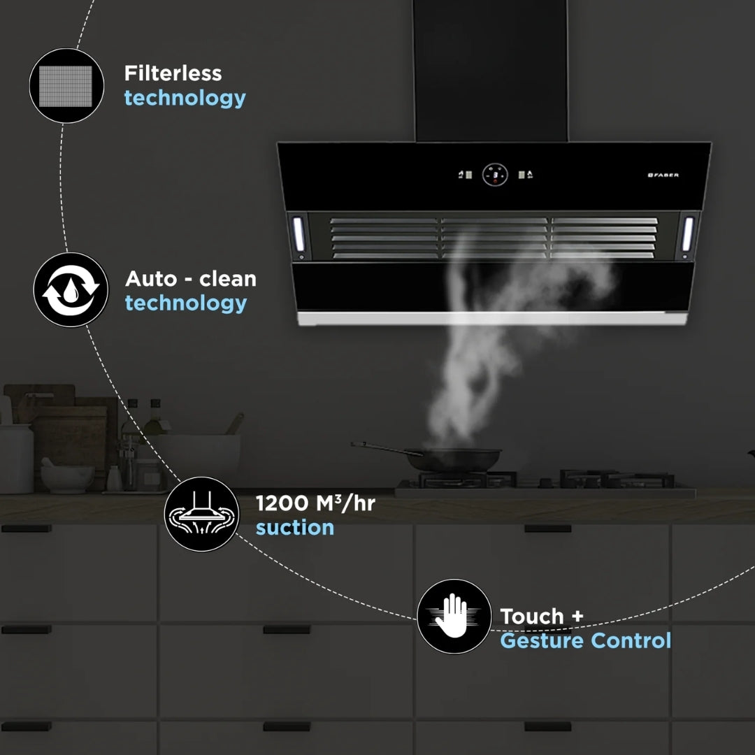 Faber 90 cm Wall Mounted Chimney HOOD VERTIGO FL SC AC BK 90