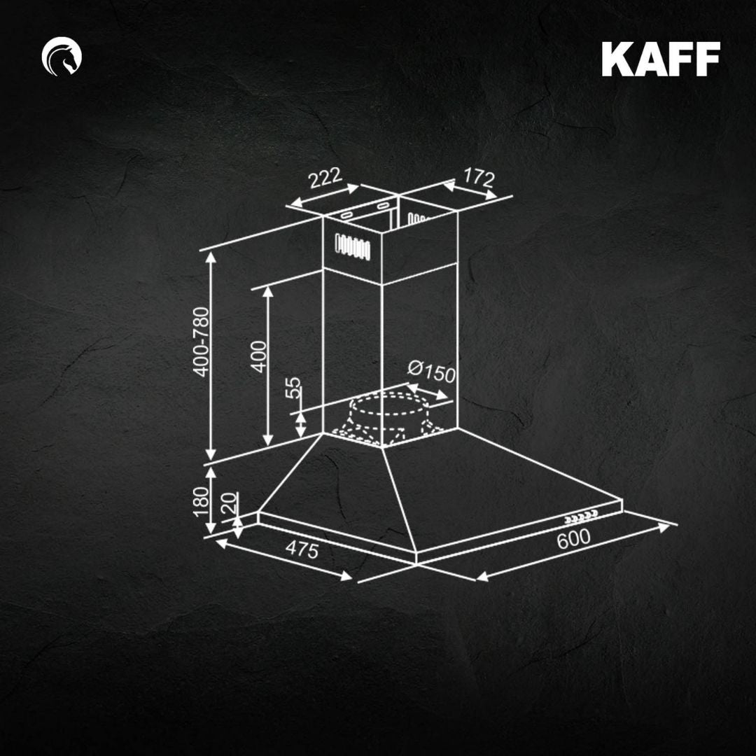 Kaff 60 cm Wall Mounted Chimney Essential BASE LX 60 SS