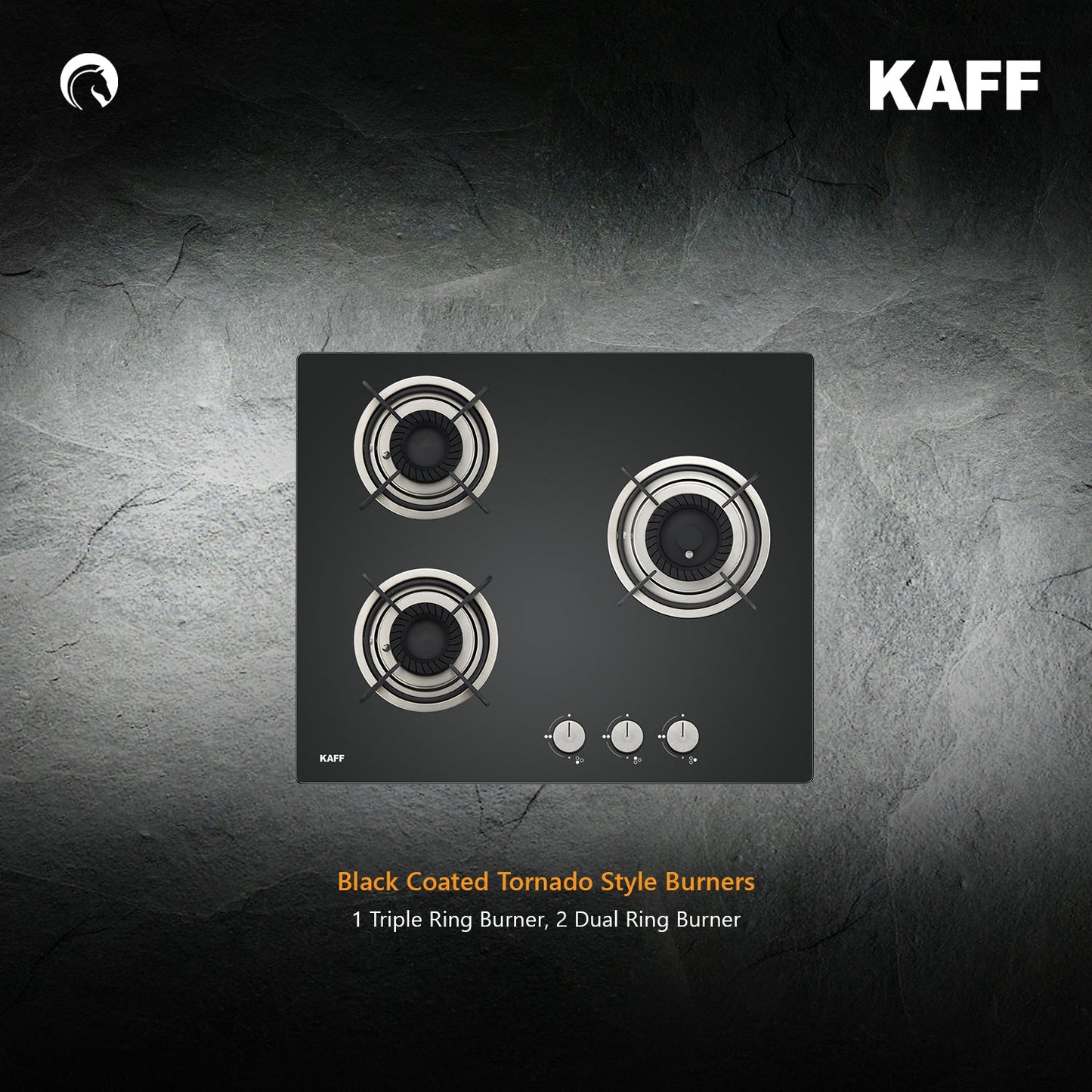 Kaff 60 cm Wall Mounted Chimney Filterless Series MAINZ DHC 60 + Kaff 60 cm 3 Burner Hob Crista CRH 603