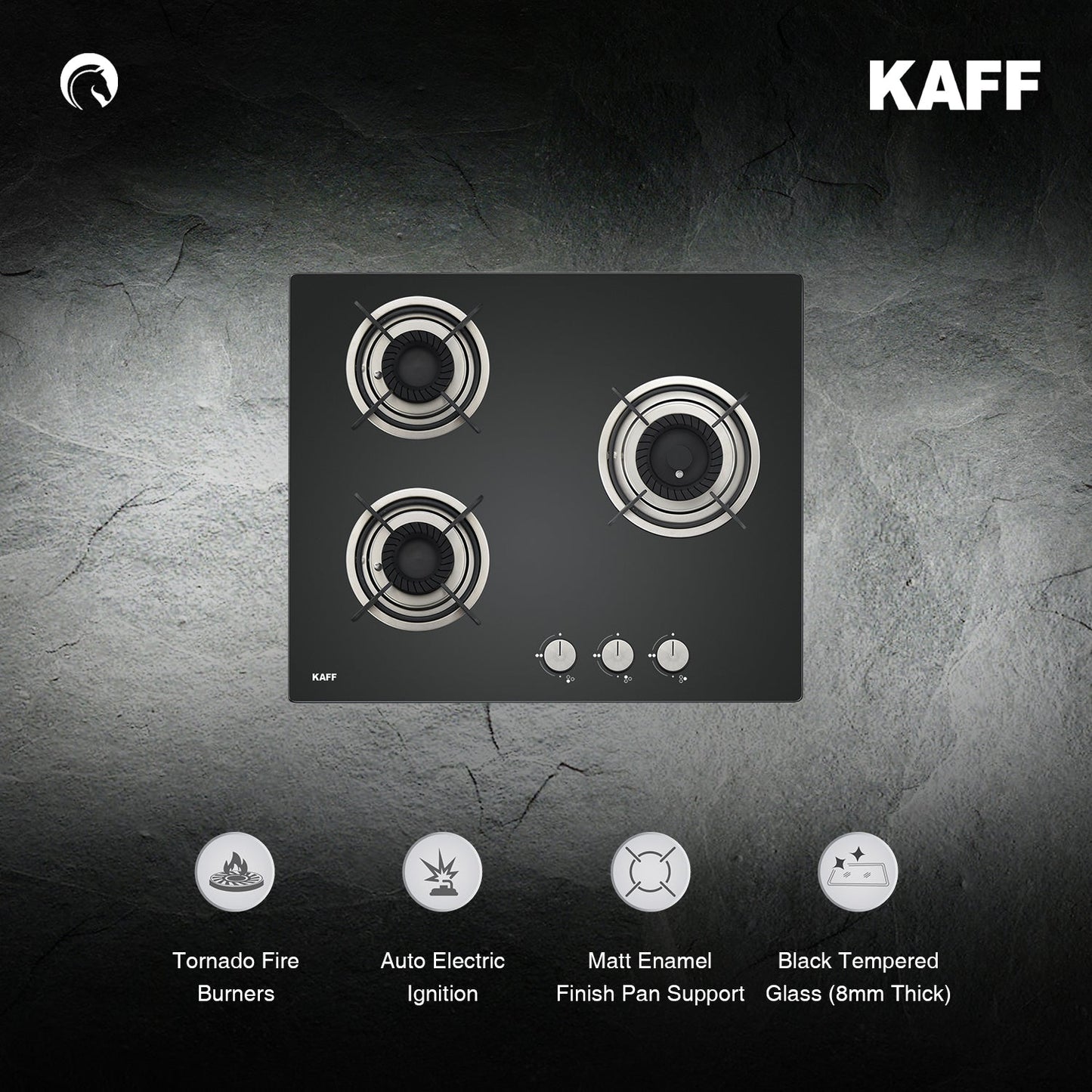 Kaff 60 cm Wall Mounted Chimney Filterless Series MAINZ DHC 60 + Kaff 60 cm 3 Burner Hob Crista CRH 603