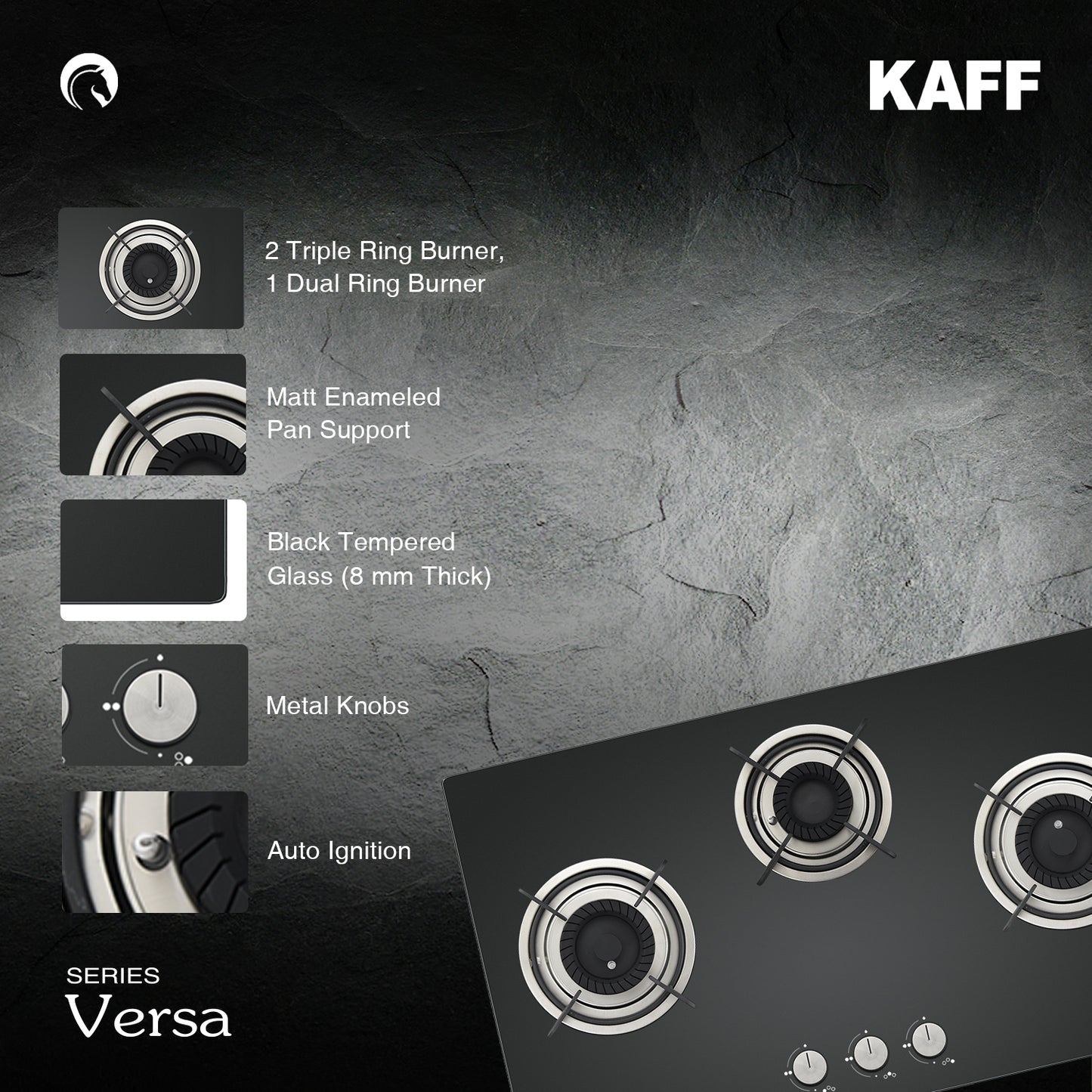 Kaff 78 cm 3 Burner Hob Crista CRH 783