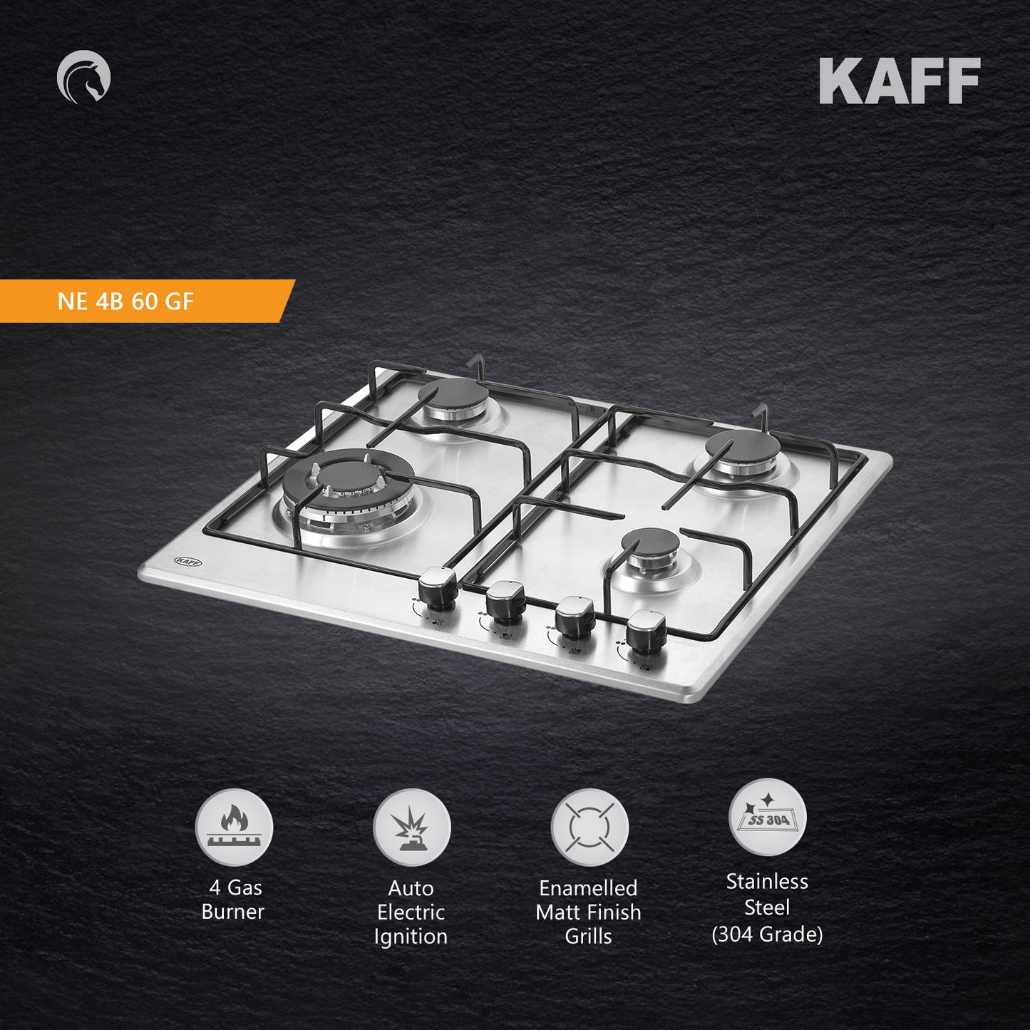 Kaff 60 cm 4 Burner Hob Essential Range NE 4B 60 SSX